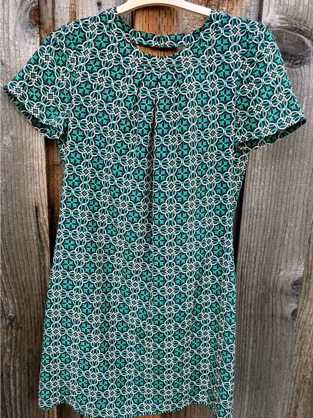 J.Crew 100% Silk Open-Back Shift Dress in Green Latticework (Size 4)